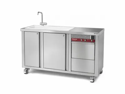 Cuisine mobile : meuble lavage avec évier et lave-verres