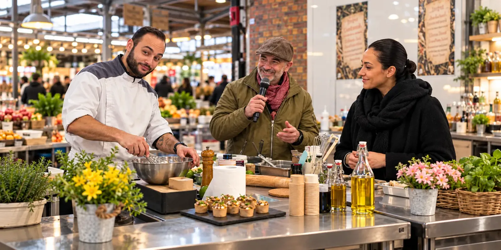 Animation culinaire sur un marché pour valoriser les commerçants locaux