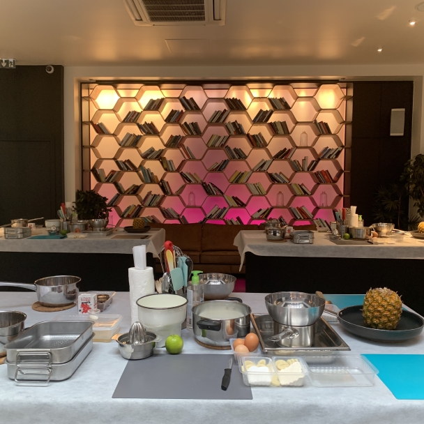 Mise en place de notre atelier Pause Gourmande dans un de nos lieu partenaire